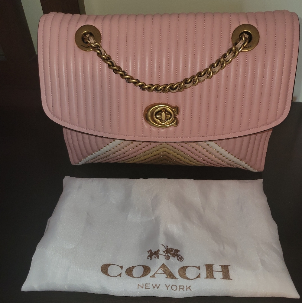 New Authentic Coach Parker Bag - Pink Colorblock With Quilting & Rivets
